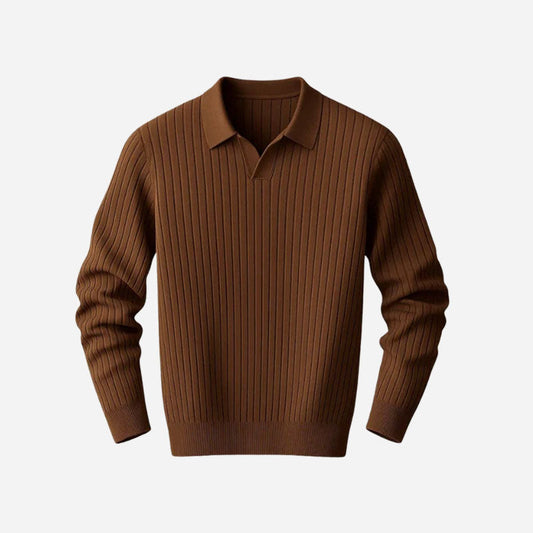 Long-Sleeved Ribbed Polo Shirt