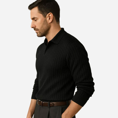 Long-Sleeved Ribbed Polo Shirt